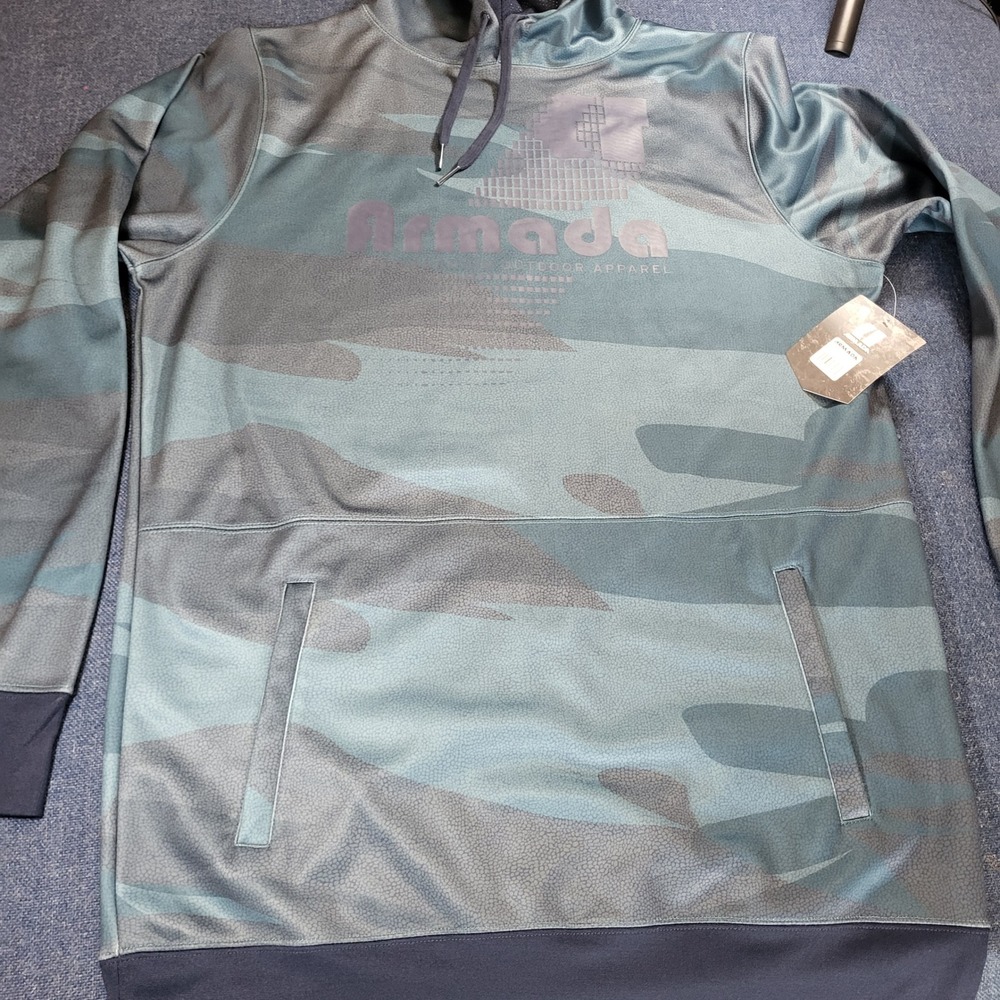 Armada Multiply Technical Ski Snowboard DWR Pullover Hoodie Jacket Camo Blu Teal